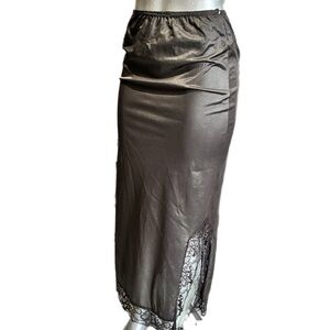 Sliperfection Black Maxi Satin Half-Slip Sz Small Skirt Extender Lace Trim Slit